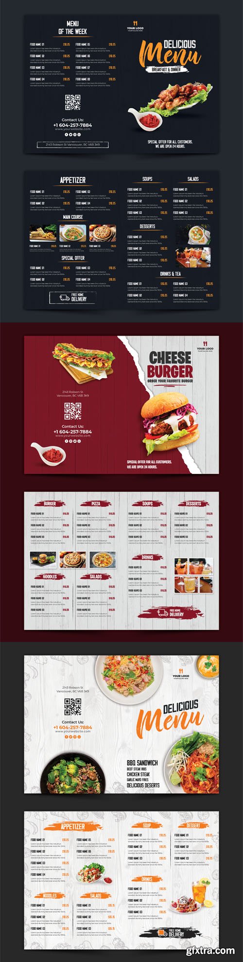 Restaurant Menu Bi-Fold Brochures PSD Templates