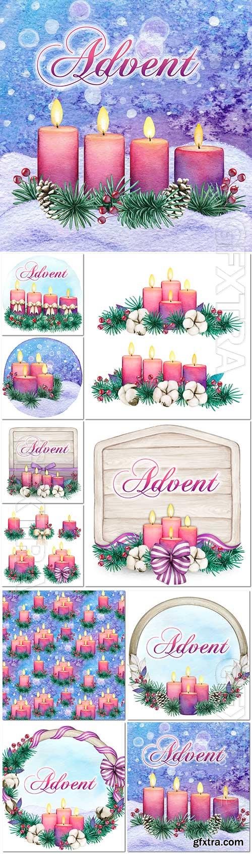 Watercolor purple advent candle dividers in vector