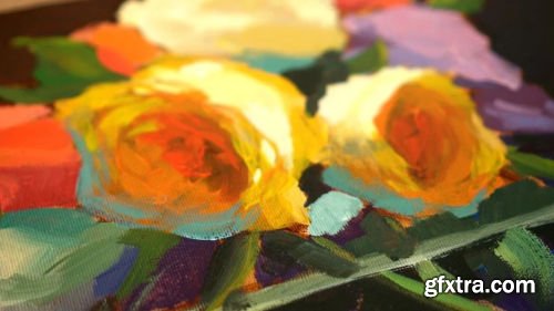 Fun Modern Still life Flowers and Roses Acrylic painting Vibrant colors