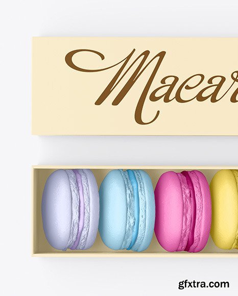 Opened Paper Box With Macarons Mockup 65451