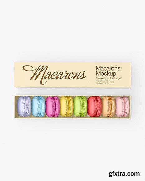 Opened Paper Box With Macarons Mockup 65451