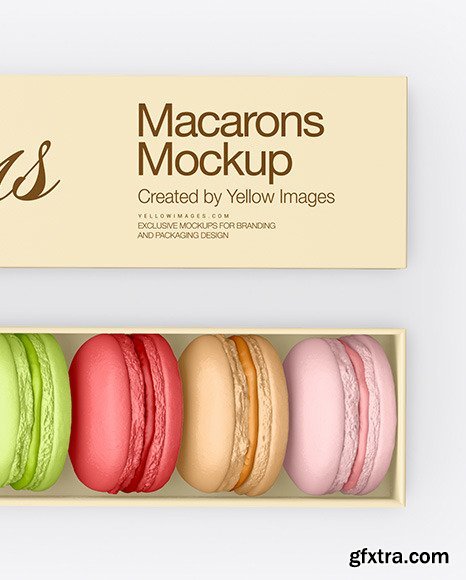 Opened Paper Box With Macarons Mockup 65451