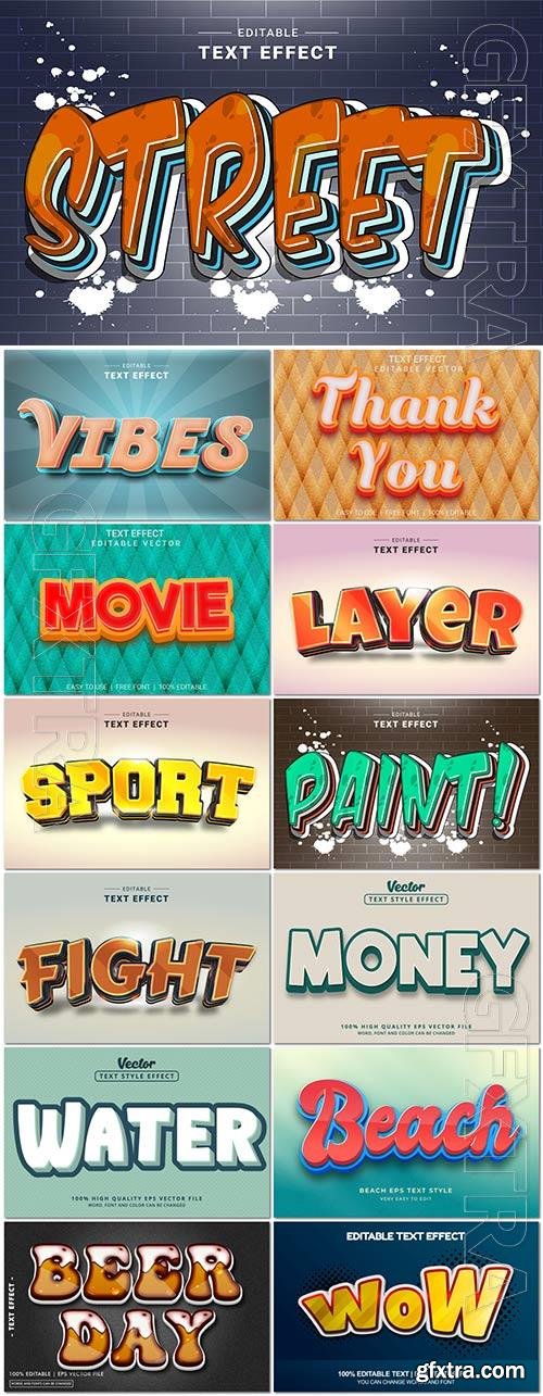 Set 3d editable text style effect vector vol 329