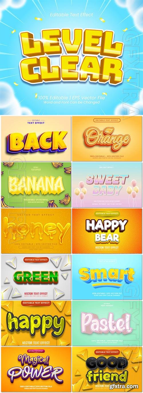 Set 3d editable text style effect vector vol 328