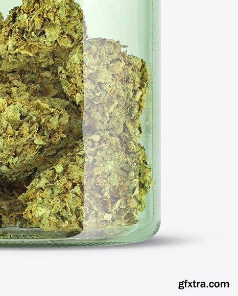 Medicinal Marijuana in Green Glass Jar Mockup 53304