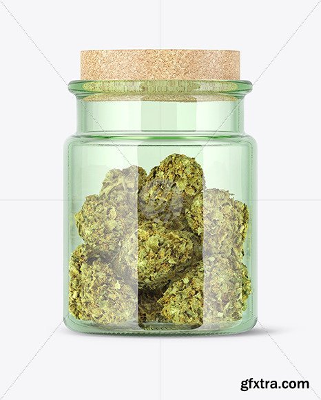 Medicinal Marijuana in Green Glass Jar Mockup 53304