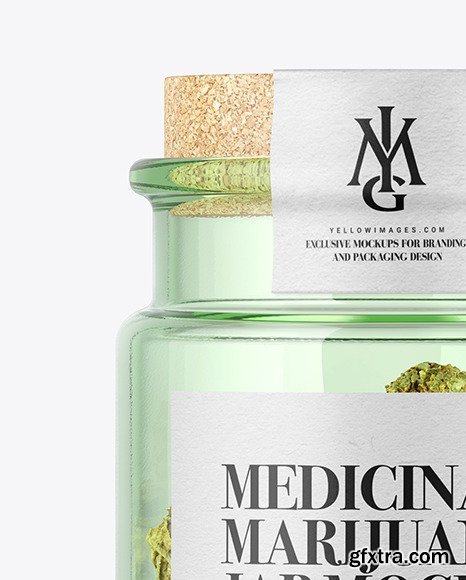 Medicinal Marijuana in Green Glass Jar Mockup 53304