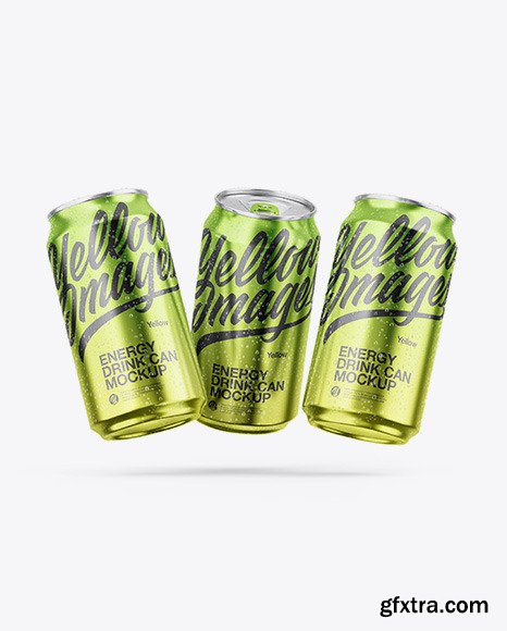 Three Glossy Metallic Cans Mockup 61335