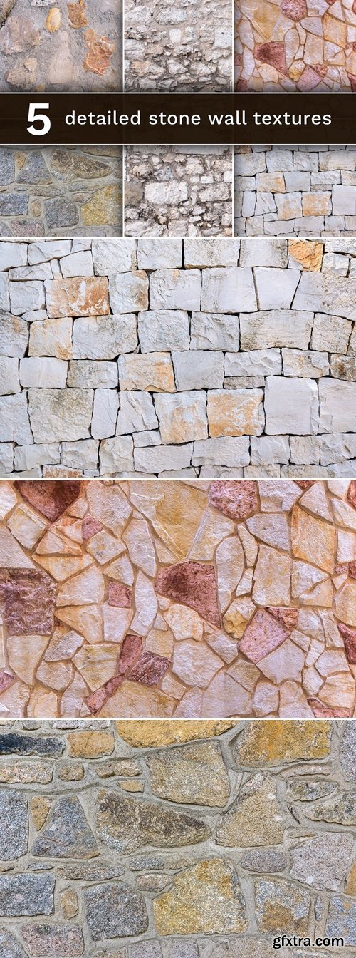 Set of 5 different stone wall textures