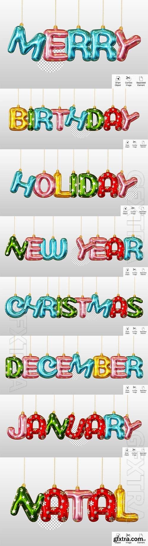 Holiday greeting word 3d text effect render psd