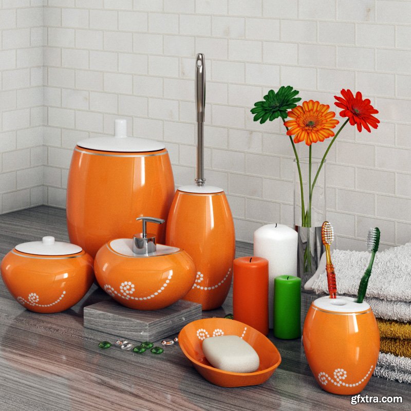 Orange and gray bathroom accessories