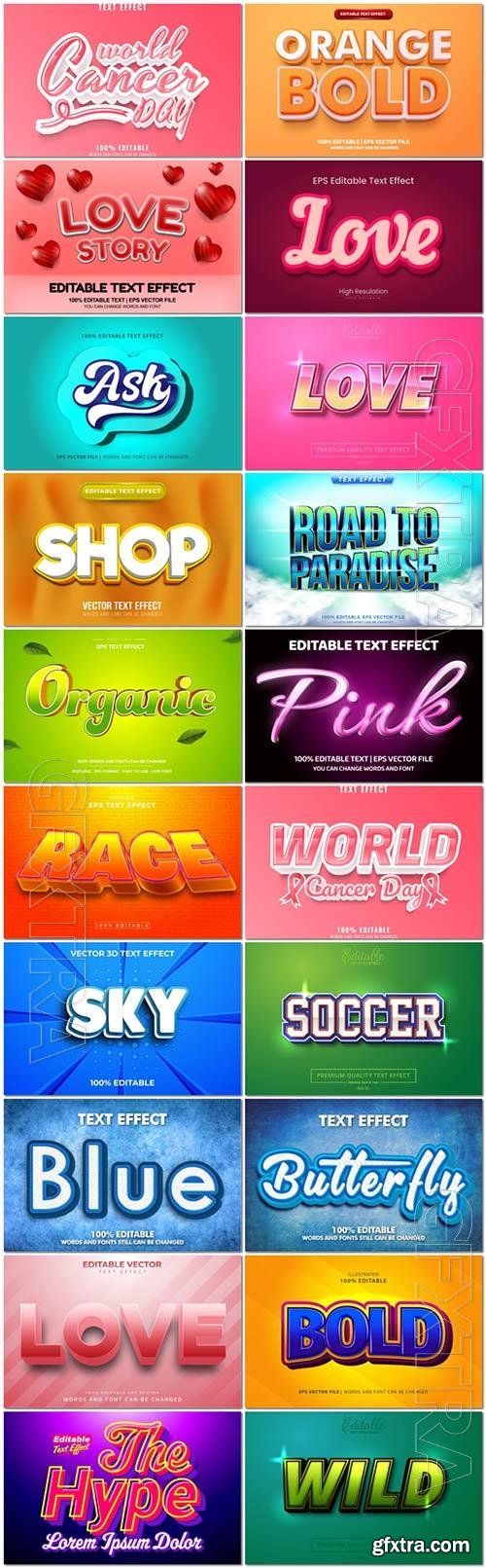 Set 3d editable text style effect vector vol 347