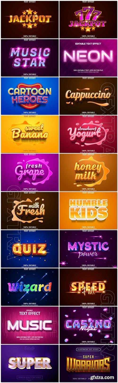 Set 3d editable text style effect vector vol 344