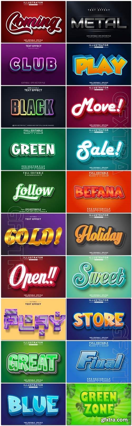 Set 3d editable text style effect vector vol 342