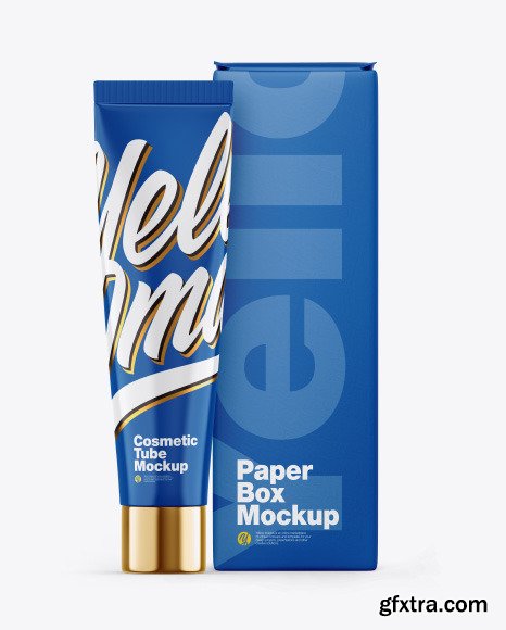 Glossy Cosmetic Tube w/ Box Mockup 55809