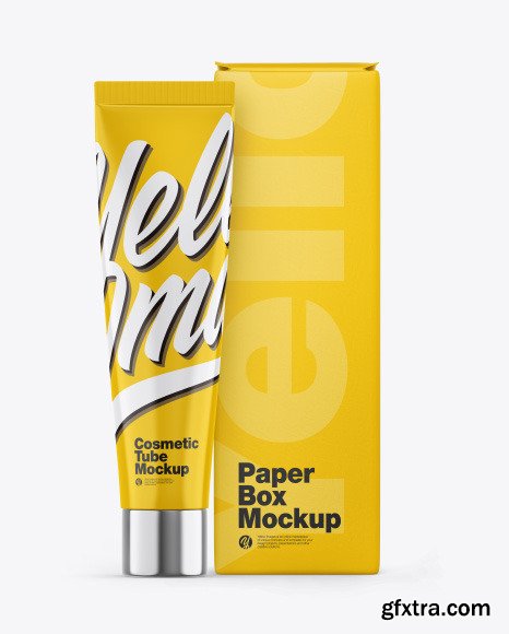 Glossy Cosmetic Tube w/ Box Mockup 55809