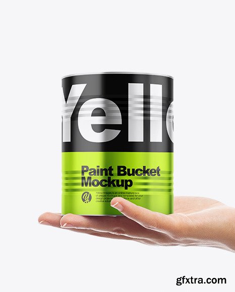 Metallic Paint Bucket in Hand Mockup 60678