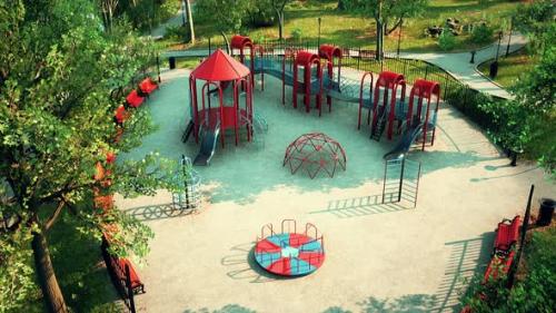 Videohive - Empty Children Playground for Leisure in the Park Closed in a While Coronavirus - 35252673 - 35252673