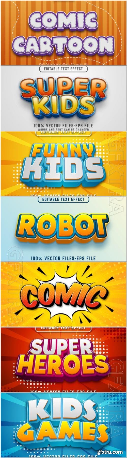 Set 3d editable text style effect vector vol 358