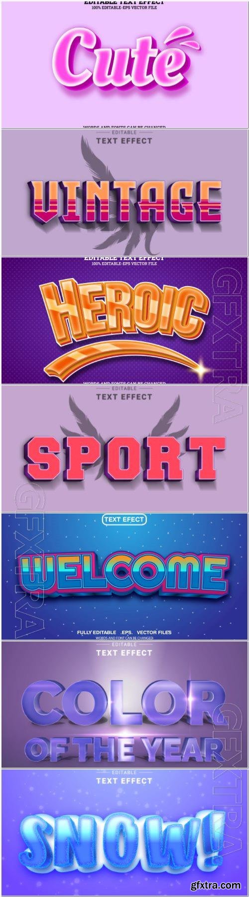 Set 3d editable text style effect vector vol 367