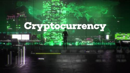 Videohive - Finance Businessman in Office With Cryptocurrency Text - 35213202 - 35213202