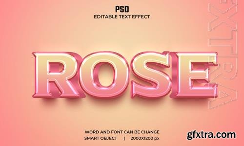 Rose 3d editable pink color text effect premium psd with background