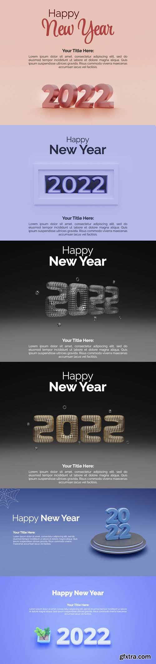 3D Rendered - 2022 Post Design PSD Templates Pack for New Year