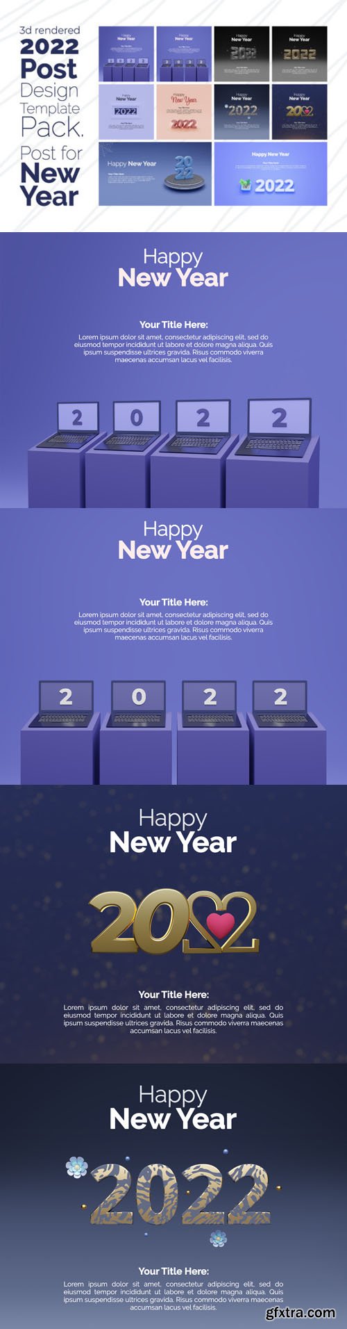 3D Rendered - 2022 Post Design PSD Templates Pack for New Year