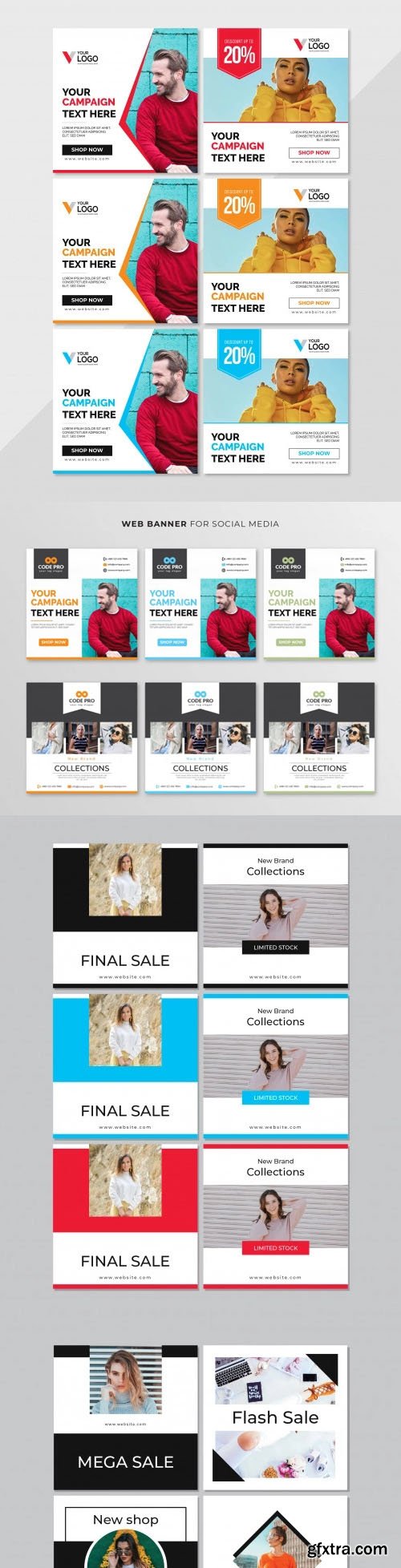 Social Media Posts for Digital Marketing Vector Templates Collection