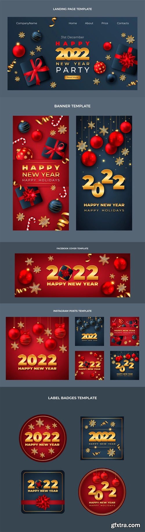 Realistic Happy New Year 2022 Vector Templates Collection