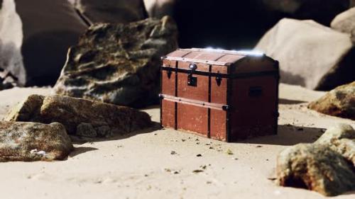 Videohive - Treasure Chest in Sand Dunes on a Beach - 35325486 - 35325486