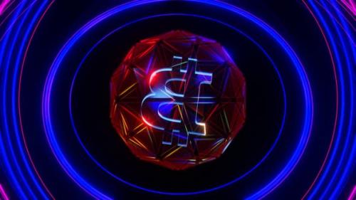 Videohive - Vj Loop Animation Of Bitcoin Rotation In A Crystal Ball Surrounded By Neon Rotating Rings 02 - 35358007 - 35358007