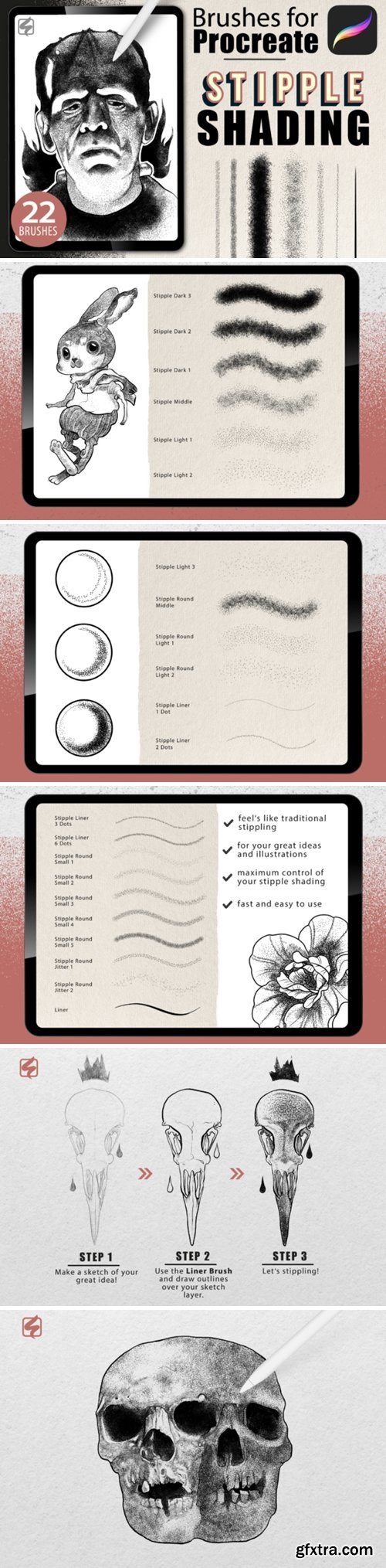 CreativeMarket - 22 Procreate Brushes - Stipple Shading 3825649