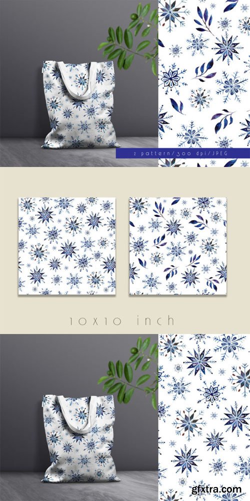 Watercolor Winter Snowflake Patterns