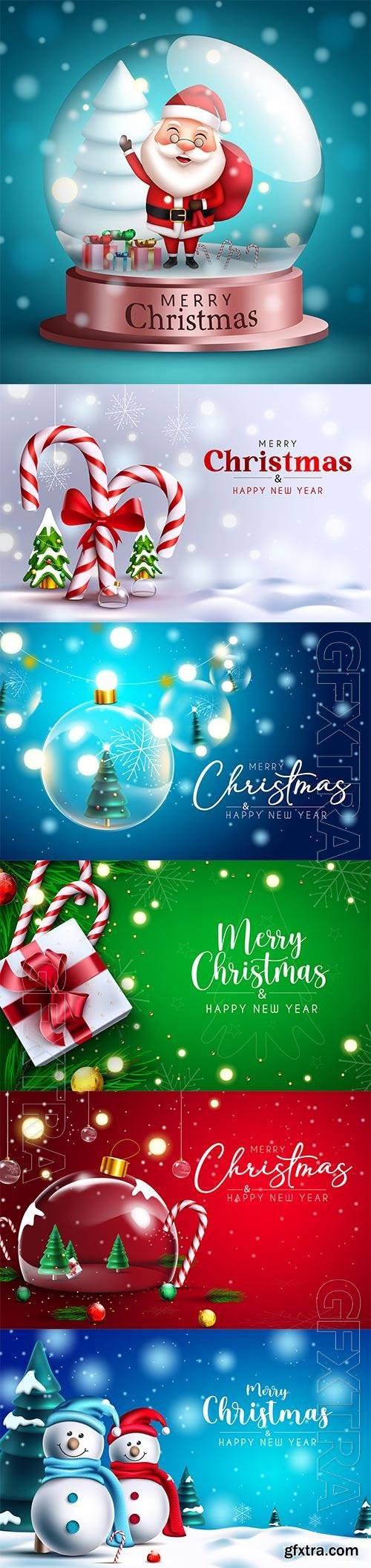 Christmas merry greeting vector set with santa claus