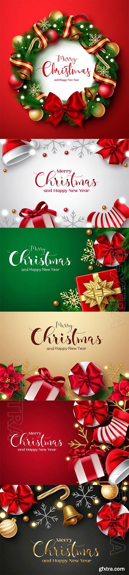 Christmas vector set merry christmas with santa claus