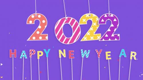 Videohive - Numbers 2022 bouncing on the ropes with happy new year text and colorful confetti - 35330554 - 35330554