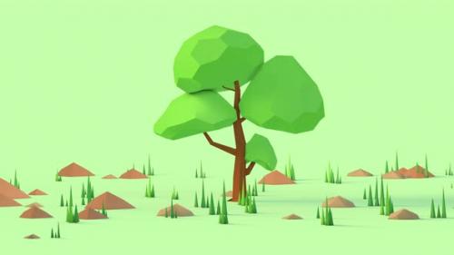 Videohive - Minimalist Cartoon green tree moving animation loop 3d render 4k - 35312430 - 35312430