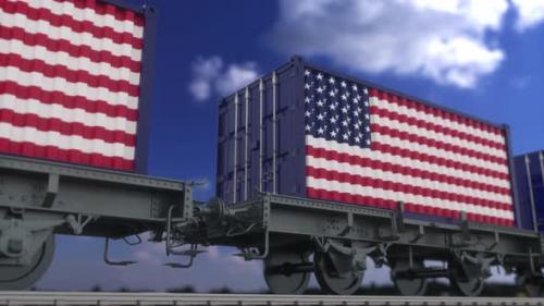 Videohive - Train and Containers with the Flag of USA - 35351193 - 35351193