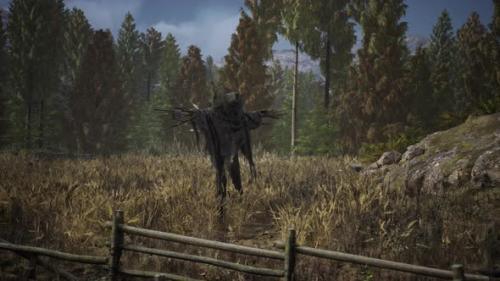 Videohive - Terrible Scarecrow in Dark Cloak and Dirty Hat Stands Alone in Autumn Field - 35367148 - 35367148