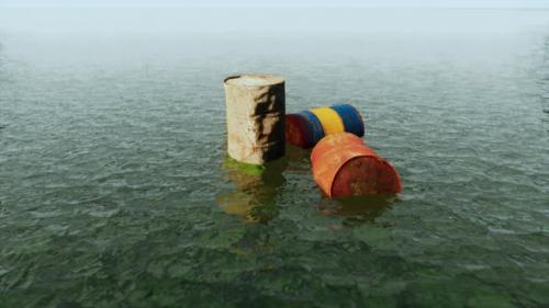 Videohive - Industrial Barrels Thrown Into the Lake for Garbage and Make a Pollution - 35367733 - 35367733