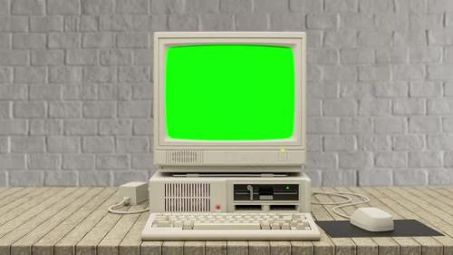 Videohive - Old Computer Starting With Glitch And Green Screen Turn On And Off Shut Down Booting Vintage Pc 4k - 33270433 - 33270433