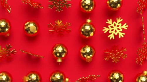 Videohive - Golden Christmas rotating balls and snowflakes. - 33566532 - 33566532