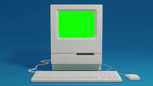 Videohive - Old Mac Pc Turn On And Off With Glitch Green Screen Display Loading Booting 4k - 33988724 - 33988724