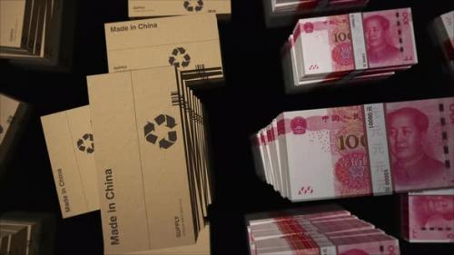 Videohive - Made in China box and Renminbi money pack loop 3d - 35325799 - 35325799