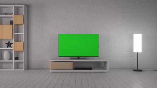 Videohive - TV with Blank Green Screen in Modern Home Interior in Living Room - 35328184 - 35328184