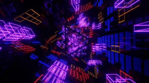Videohive - Vj Laos Crazy Rotation Of A Neon Sparkling Tunnel With Flashing Triangles Flying By 02 - 35329536 - 35329536