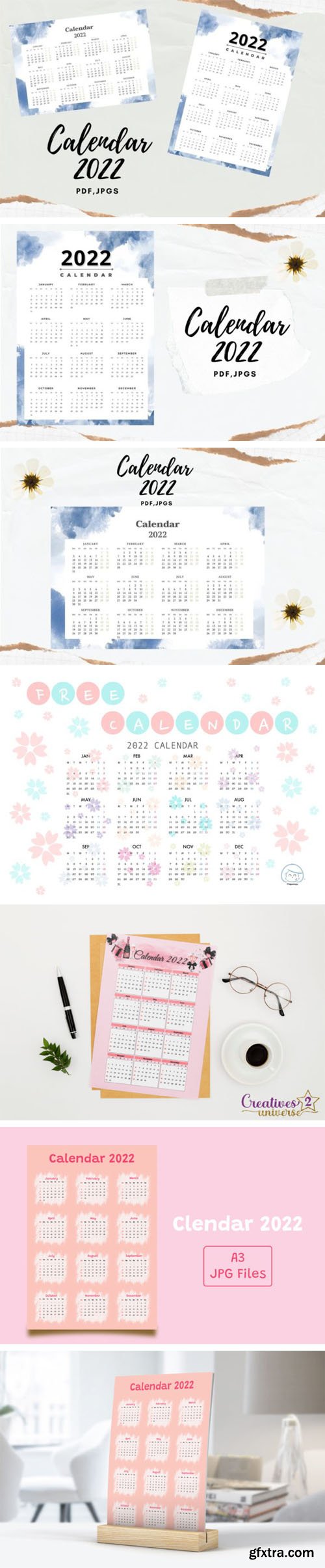 Beautiful Printable 2022 Calendars Collection - 5 A3/A4 Calendars