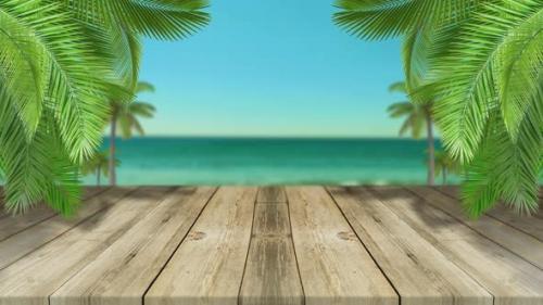 Videohive - Beautiful Beach Ocean With Palms And Tropical Leaves Loop 4k - 31667949 - 31667949