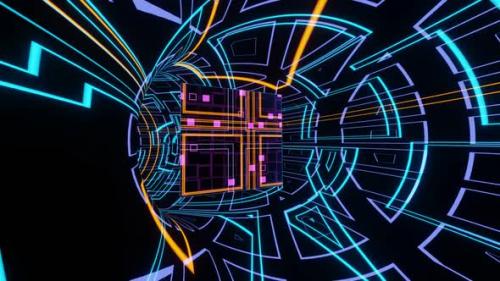 Videohive - Vj Loop Animation Of A Glowing Cube Flying Through An Endless Sci Fi Tunnel 02 - 35360021 - 35360021